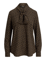 Lauren Ralph Lauren - Chain-Print Crepe Tie-Neck Blouse - Marškinėliai ilgomis rankovėmis - Juoda