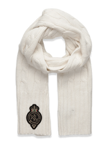 Lauren Ralph Lauren - Crest-Patch Cable-Knit Scarf - Žieminis šalikas - Balta
