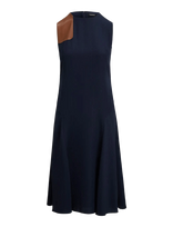 Lauren Ralph Lauren - Faux-Leather-Trim Georgette Dress - Iki kelių ir midi suknelės - Tamsiai mėlyna