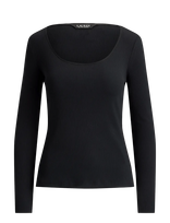 Lauren Ralph Lauren - Rib-Knit Long-Sleeve Scoopneck Tee - Marškinėliai ilgomis rankovėmis - Juoda
