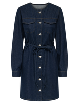 ONLY - Onlminnie No Collar Belt Denm Dress - Trumpa suknelė - Tamsiai mėlyna