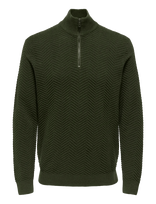 ONLY & SONS - Onsmace Reg Herringbone Half Zip Knit Ns - Megztinis su užtrauktuku - Chaki spalva