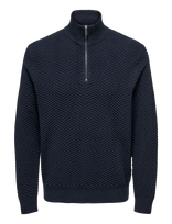 ONLY & SONS - Onsmace Reg Herringbone Half Zip Knit Ns - Megztinis su užtrauktuku - Tamsiai mėlyna