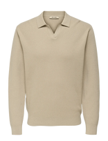 ONLY & SONS - Onsphil Reg 12 Struc Split Neck Knit - V formos iškirptės megztinis - Smėlio