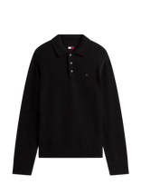 Tommy Jeans - Tjm Slim Essential Polo Swtr Ext - Polo marškinėliai ilgomis rankovėmis - Juoda