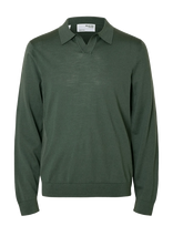 Selected - Slhtray Ls Knit Merino Open Polo - Polo marškinėliai ilgomis rankovėmis - Žalia