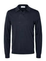 Selected - Slhtray Ls Knit Merino Open Polo - Polo marškinėliai ilgomis rankovėmis - Tamsiai mėlyna