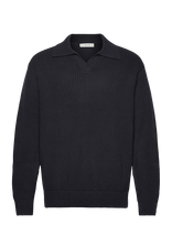 Selected - Slhdry Ls Knit Relaxed Open Polo - Marškinėliai ilgomis rankovėmis - Tamsiai mėlyna