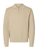 Selected - Slhdane Ls Knit Struc Half Zip Polo Noos - Megztinis su užtrauktuku - Smėlio