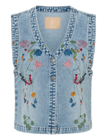 Culture - Cutiala Aniceta Embroidery Waistcoa - Džinsinė liemenė - Mėlyna