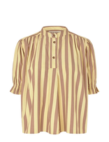 STINE GOYA - Soft Striped Embroidery, Smocked Gathered Top - Marškinėliai trumpomis rankovėmis - Geltona