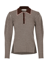 STINE GOYA - Soft Rib, Long Sleeve Knit Polo - Marškinėliai ilgomis rankovėmis - Ruda