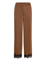 Coster Copenhagen - Pants With Lace Detail - Plačios kelnės - Ruda