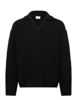 Filippa K - Chunky Ribbed Wool Polo - Polo marškinėliai ilgomis rankovėmis - Juoda