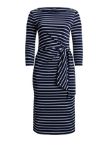 Lauren Women - Striped Tie-Front Cotton-Blend Dress - Iki kelių ir midi suknelės - Tamsiai mėlyna