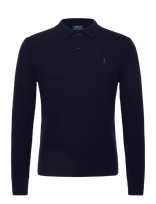 Polo Ralph Lauren - Textured Wool-Cotton Polo-Collar Sweater - Polo marškinėliai ilgomis rankovėmis - Tamsiai mėlyna