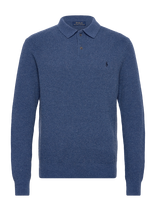 Polo Ralph Lauren - Textured Wool-Cotton Polo-Collar Sweater - Polo marškinėliai ilgomis rankovėmis - Mėlyna