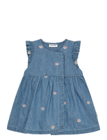 Minymo - Dress Ss Emb. Chambray - Suknelė trumpomis rankovėmis kūdikiui - Mėlyna