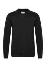 Lindbergh - Rib Knitted L/S V-Neck Polo - Polo marškinėliai ilgomis rankovėmis - Juoda