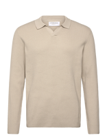 Lindbergh - Rib Knitted L/S V-Neck Polo - Polo marškinėliai ilgomis rankovėmis - Kreminė spalva