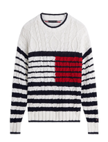 Tommy Hilfiger - Breton Flag Cable Crew - Apvalios apykaklės megztinis - Balta
