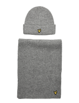 Lyle & Scott - Brushed Scarf And Beanie Set - Kepurė - Pilka