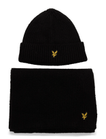 Lyle & Scott - Brushed Scarf And Beanie Set - Kepurė - Juoda