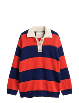 Gant - Striped Cotton Rugger - Sportiniai polo marškinėliai ilgomis rankovėmis - Raudona