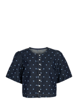 Vila - Vipal 2/4 Dot Denim Top - Marškinėliai trumpomis rankovėmis - Mėlyna