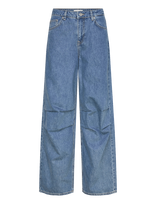 Selected - Slfwide Agathe Mw Baggy Pleated Jeans - Platūs džinsai - Mėlyna