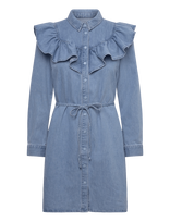 ONLY - Onlindigo Ls Frill Dnm Dress Cs - Marškininė suknelė - Mėlyna