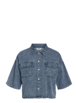 NOISY MAY - Nmenza S/S Reg Crop Shirt Mg004Mb Noos - Džinsiniai marškiniai - Mėlyna