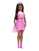 Barbie - Deluxe Style Fashion Doll #10 In Pink Denim Top & Skirt Set With Bow Print, Black Hair - Lėlė - Rožinė