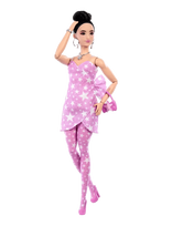Barbie - Deluxe Style Fashion Doll #11 In Pink Denim Star-Print Dress, Black Hair In Bun - Lėlė - Rožinė