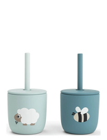 Done By Deer - Silicone Straw Cup 2-Pack Tiny Farm Blue - Puodelis - Mėlyna
