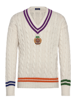 Polo Ralph Lauren - Embroidered Cotton-Linen Cricket Sweater - V formos iškirptės megztinis - Kreminė spalva