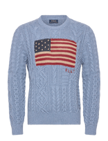 Polo Ralph Lauren - Aran-Knit Flag Sweater - Apvalios apykaklės megztinis - Mėlyna