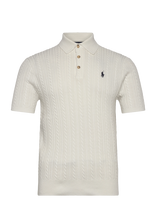 Polo Ralph Lauren - Cable-Knit Cotton Polo-Collar Sweater - Megzti polo marškinėliai trumpomis rankovėmis - Kreminė spalva