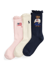 Ralph Lauren Kids - Bci Cotton-Amrcn Grl Br-Akl-3Pk - Kojinės - Rožinė
