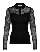 Rosemunde - Rwbeatha Silk Ls Lace Polo T-Shirt - Marškinėliai ilgomis rankovėmis - Juoda