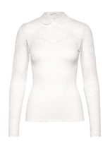 Rosemunde - Rwbeatha Silk Ls Lace Polo T-Shirt - Marškinėliai ilgomis rankovėmis - Kreminė spalva