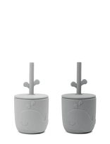 Done By Deer - Peekaboo Straw Cup 2-Pack Wally Grey - Puodelis - Pilka