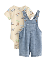 Lindex - Set - Bib Trousers And Bodysuit - Bodžių rinkinys - Kreminė spalva