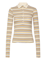 Monki - Long-Sleeved Fitted Polo Shirt - Marškinėliai ilgomis rankovėmis - Marga / raštuota