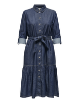 ONLY - Onlsevigny Frill 3/4 Sl Long Dress Dnm - Marškininė suknelė - Mėlyna