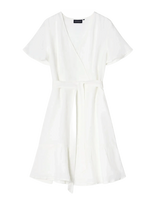 Lexington Clothing - Belted Linen V-Neck Dress - Trumpa suknelė - Balta