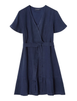 Lexington Clothing - Belted Linen V-Neck Dress - Trumpa suknelė - Tamsiai mėlyna