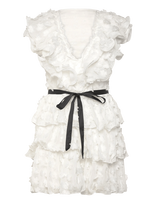 Bubbleroom - V-Neck Frill Floral Dress - Trumpa suknelė - Balta