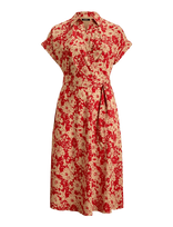 Lauren Women - Floral Belted Crepe Dress - Iki kelių ir midi suknelės - Raudona