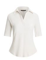 Lauren Ralph Lauren - Rib-Knit Elbow-Sleeve Polo Tee - Polo marškinėliai - Balta